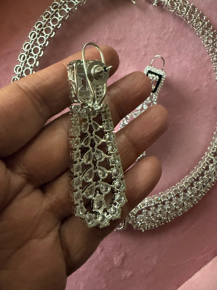 SHIVKA Victorian CZ Necklace Set | Rhodium Finish Jewelry