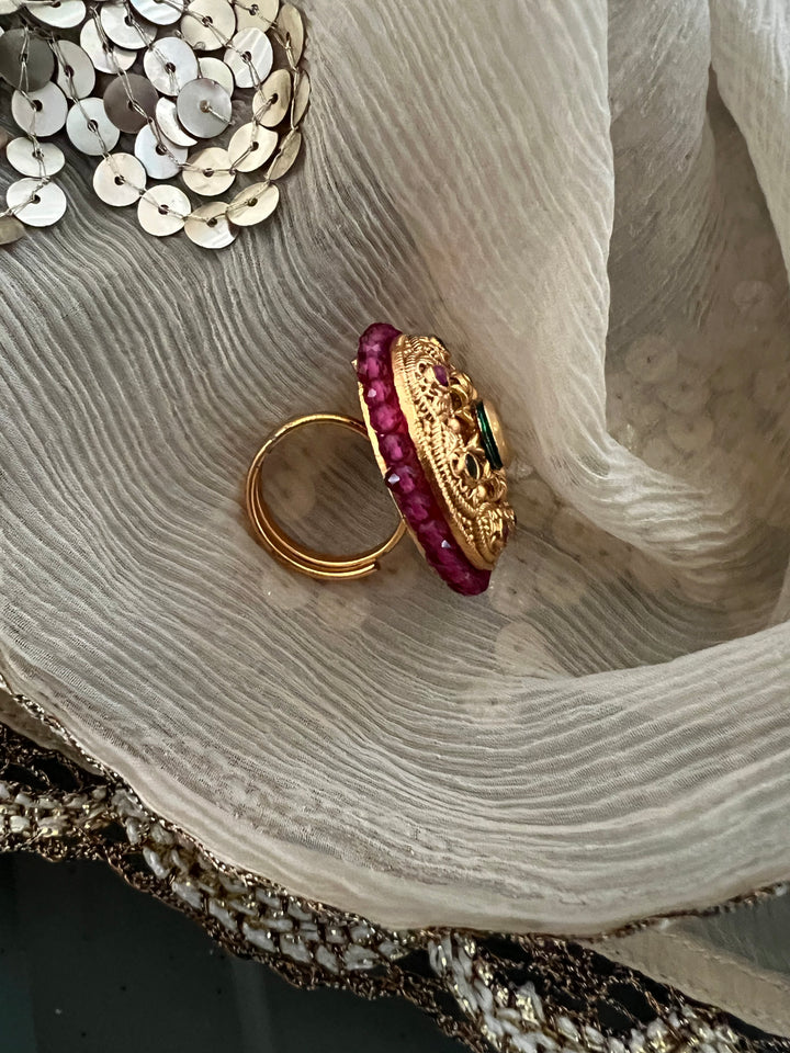 Wedding Kundan Ring | Elegant Antique Gold Design by SHIVKA