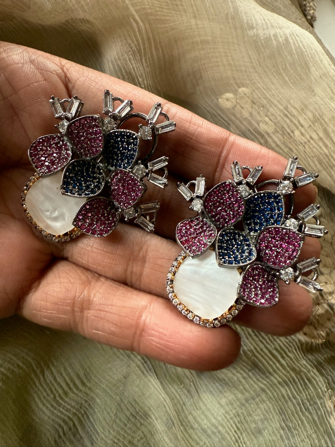 SHIVKA Victorian Studs | MOP CZ Earrings | Designer Statement Jewelry