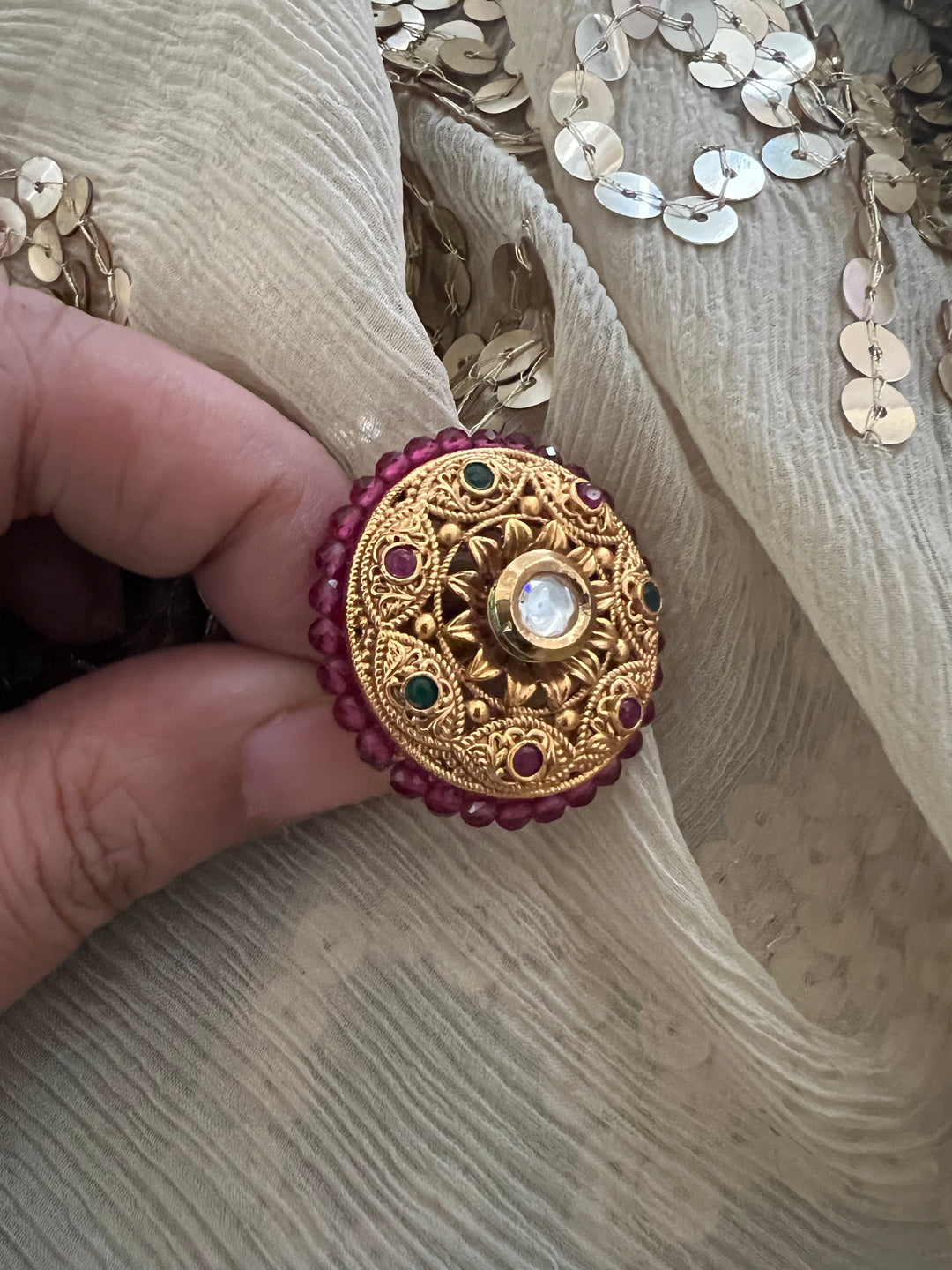 Wedding Kundan Ring | Elegant Antique Gold Design by SHIVKA