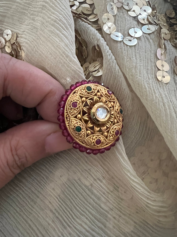 Wedding Kundan Ring | Elegant Antique Gold Design by SHIVKA