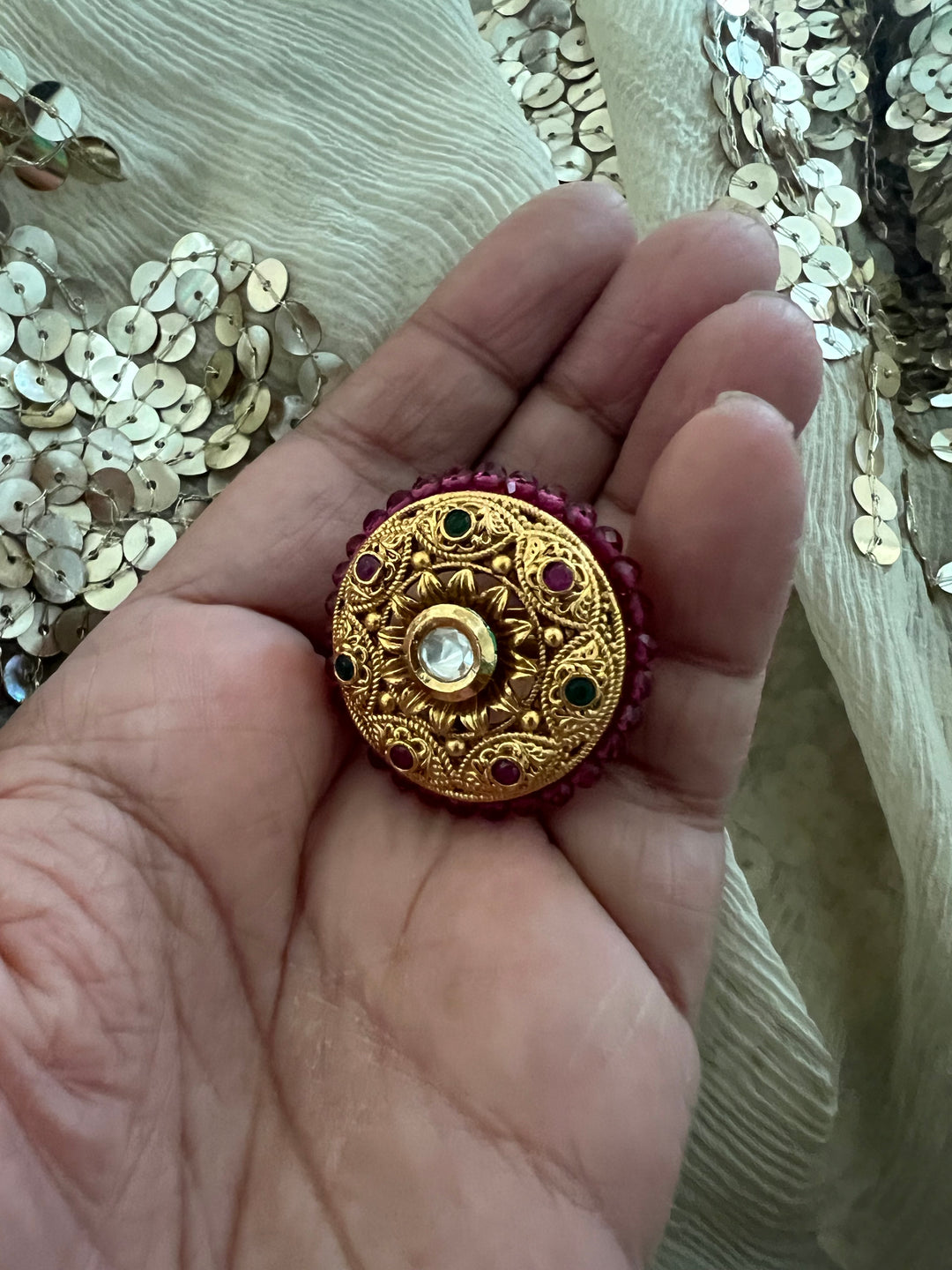 Wedding Kundan Ring | Elegant Antique Gold Design by SHIVKA