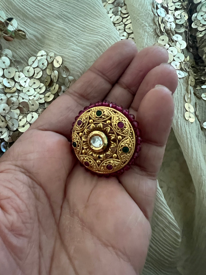 Wedding Kundan Ring | Elegant Antique Gold Design by SHIVKA