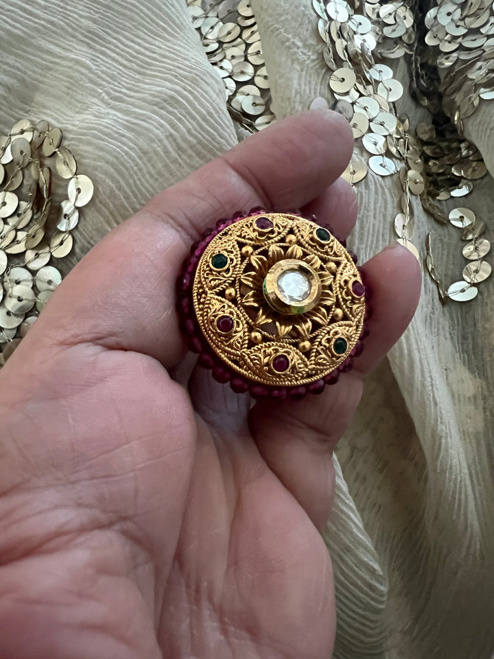 Wedding Kundan Ring | Elegant Antique Gold Design by SHIVKA