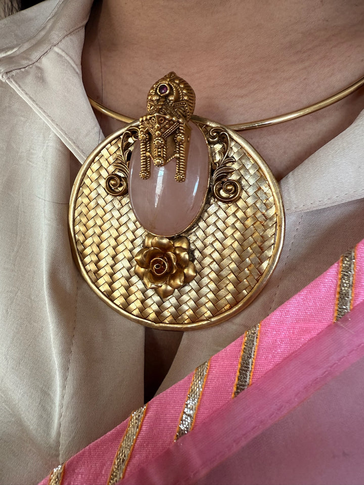 Rose Quartz Hasli 925 Silver Pendant Necklace | SHIVKA