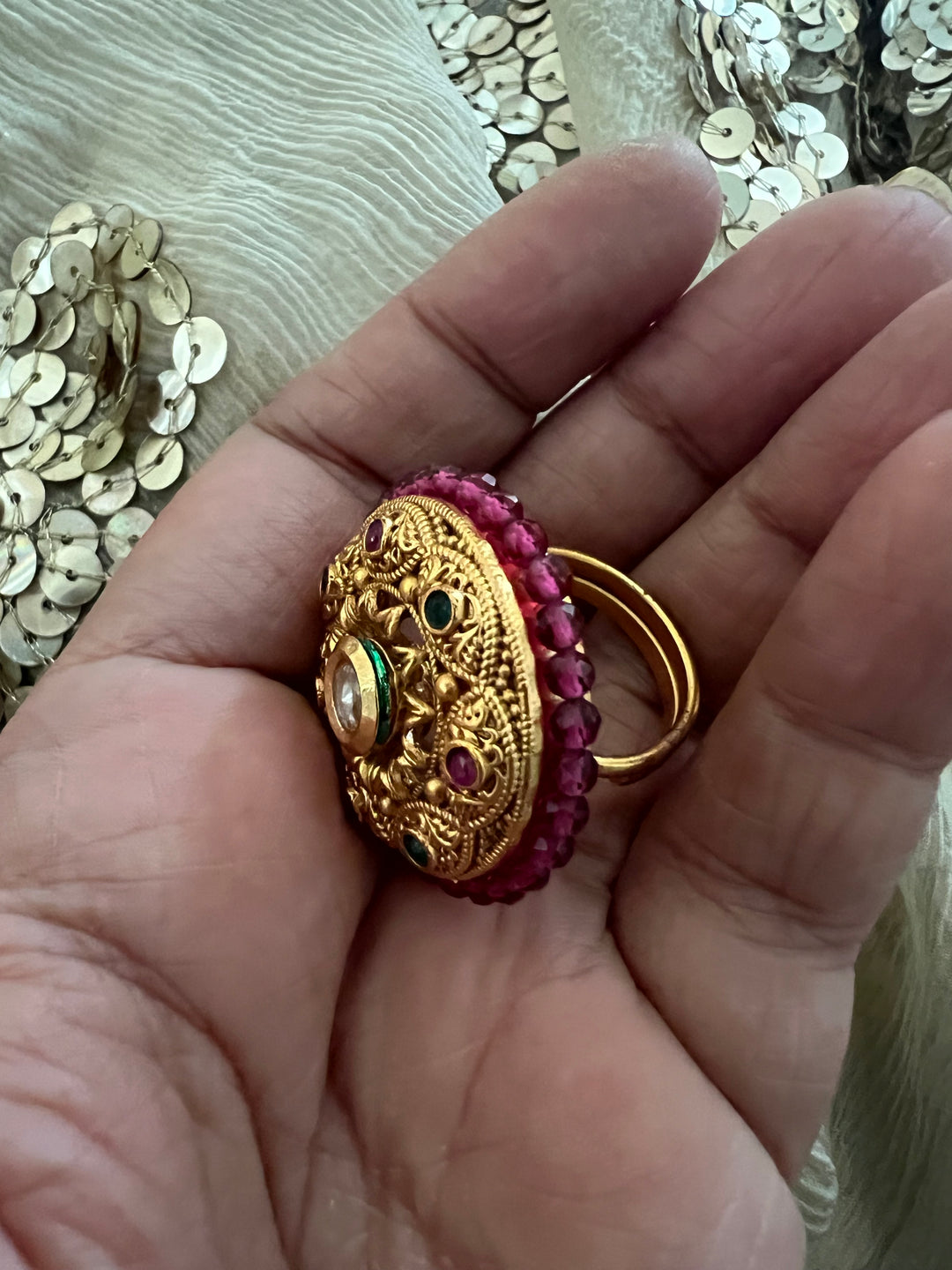 Wedding Kundan Ring | Elegant Antique Gold Design by SHIVKA