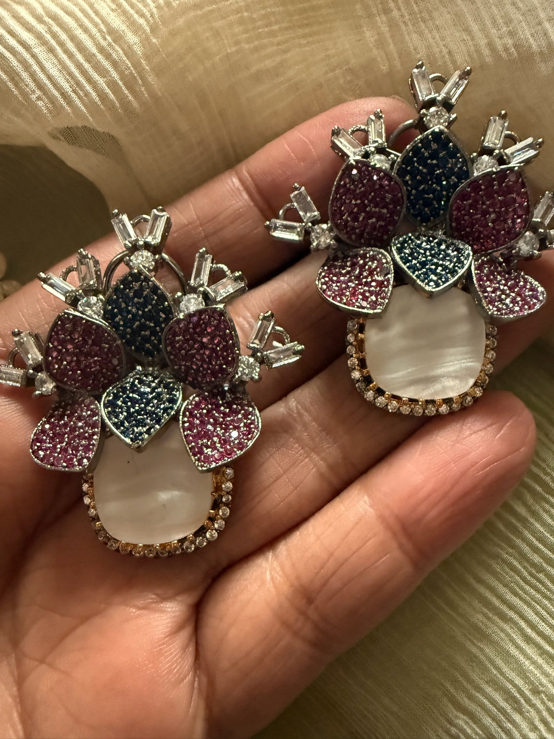 SHIVKA Victorian Studs | MOP CZ Earrings | Designer Statement Jewelry