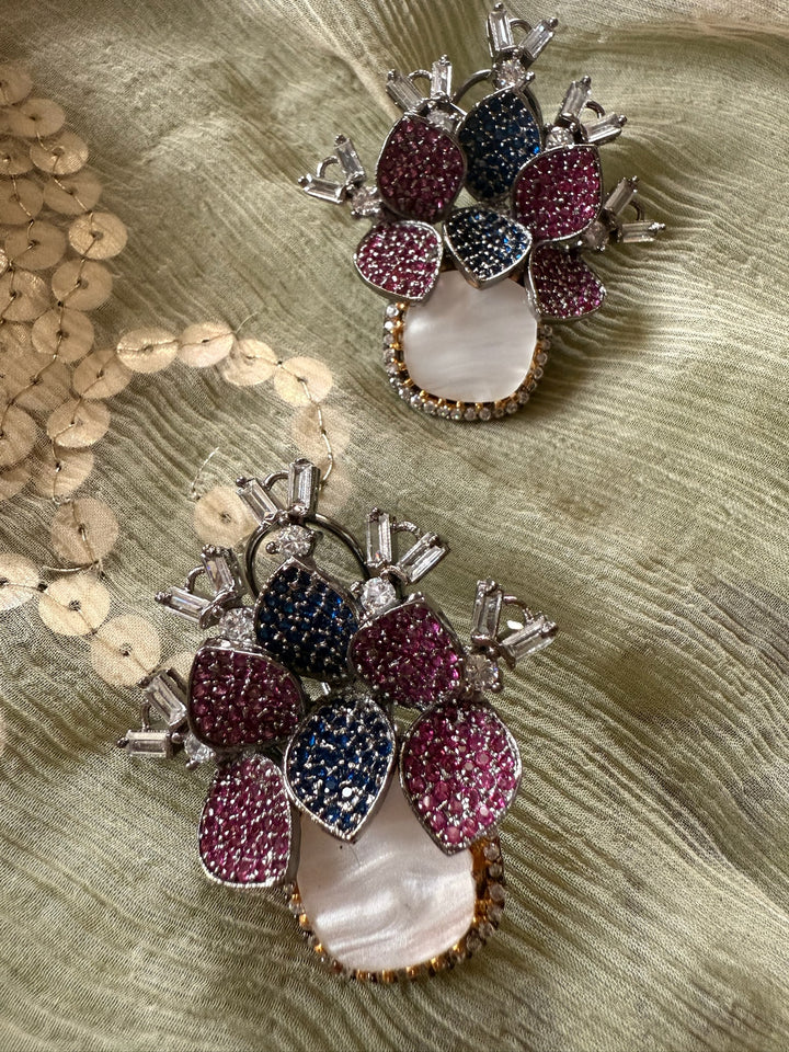 SHIVKA Victorian Studs | MOP CZ Earrings | Designer Statement Jewelry