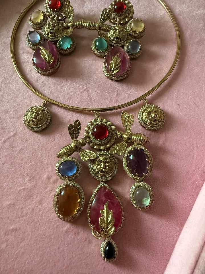 Elegant Animal Figurine Designer Necklace Set | SHIVKA | Brass, Copper & Silver | Perfect for Destination Weddings