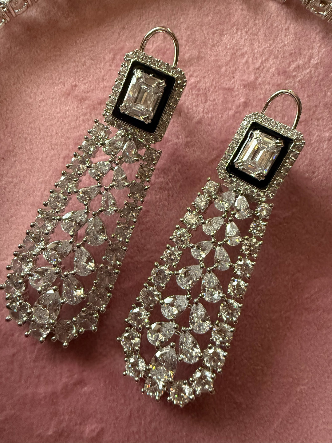 SHIVKA Victorian CZ Necklace Set | Rhodium Finish Jewelry