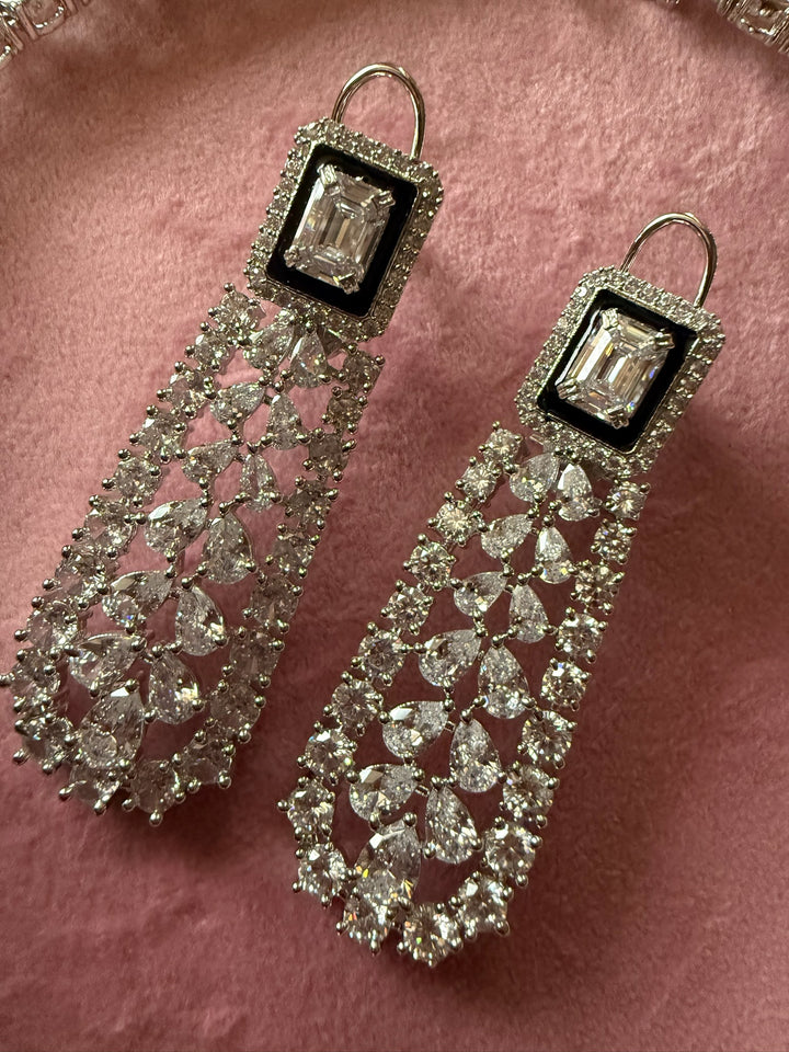 SHIVKA Victorian CZ Necklace Set | Rhodium Finish Jewelry