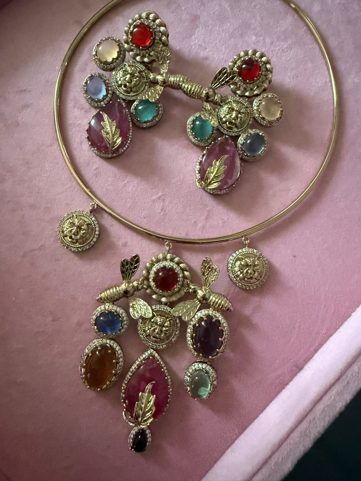 Elegant Animal Figurine Designer Necklace Set | SHIVKA | Brass, Copper & Silver | Perfect for Destination Weddings