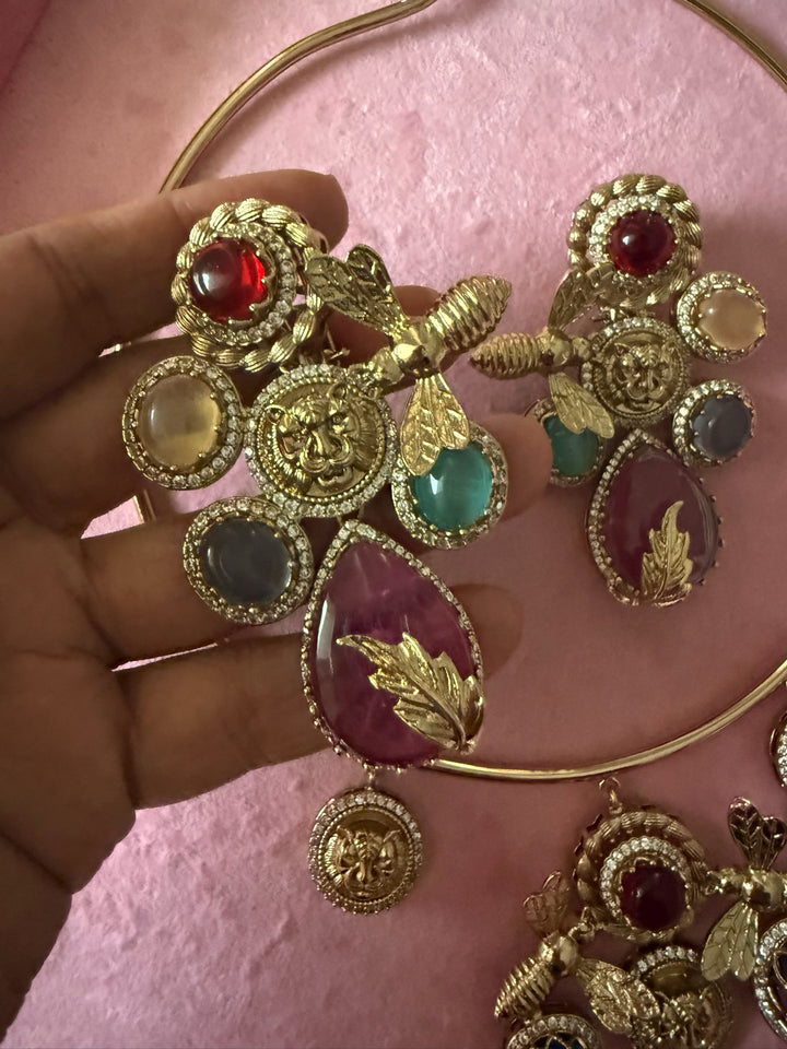 Elegant Animal Figurine Designer Necklace Set | SHIVKA | Brass, Copper & Silver | Perfect for Destination Weddings