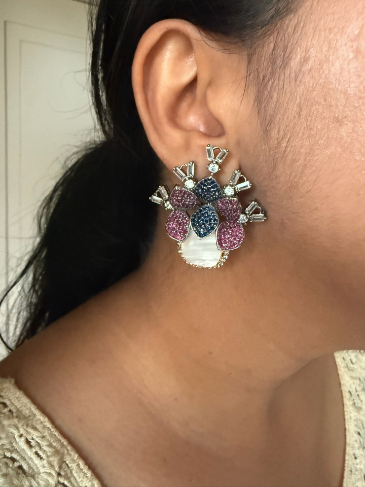 SHIVKA Victorian Studs | MOP CZ Earrings | Designer Statement Jewelry