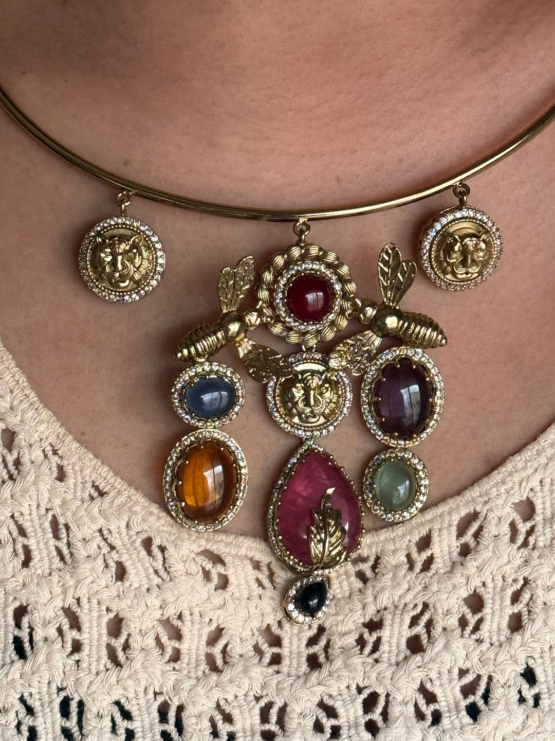 Elegant Animal Figurine Designer Necklace Set | SHIVKA | Brass, Copper & Silver | Perfect for Destination Weddings