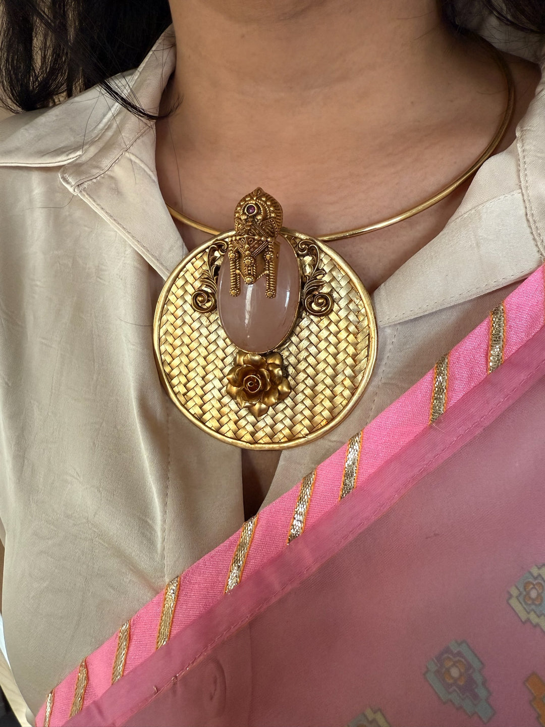 Rose Quartz Hasli 925 Silver Pendant Necklace | SHIVKA