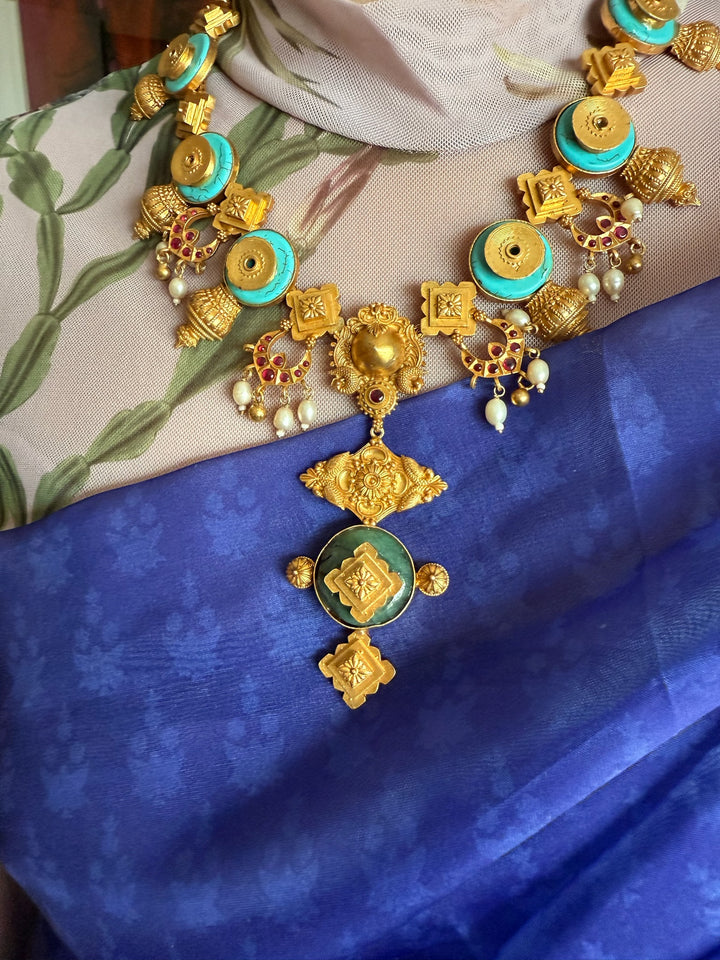 Turquoise Pearl & Kundan 925 Silver Necklace | SHIVKA