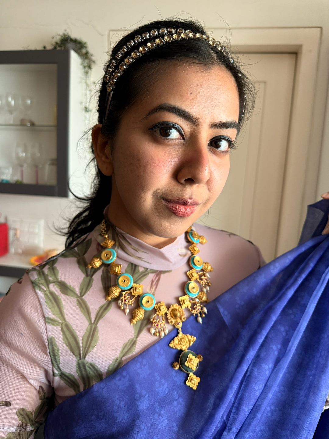 Turquoise Pearl & Kundan 925 Silver Necklace | SHIVKA