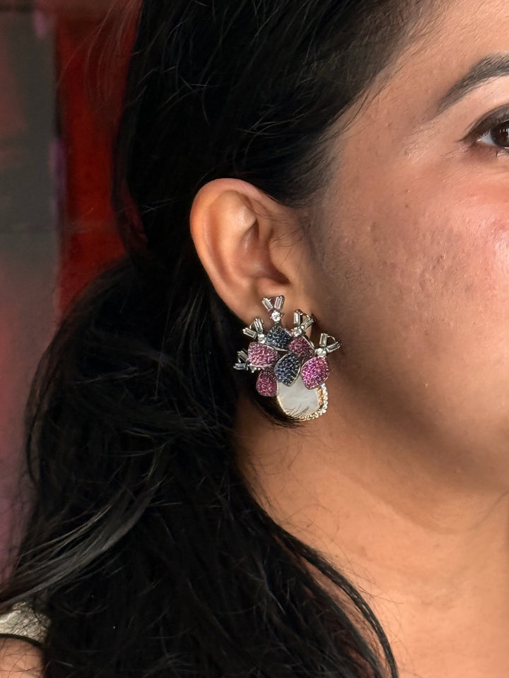 SHIVKA Victorian Studs | MOP CZ Earrings | Designer Statement Jewelry