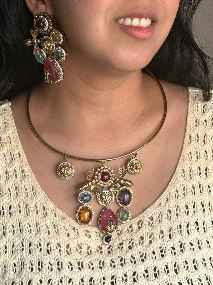 Elegant Animal Figurine Designer Necklace Set | SHIVKA | Brass, Copper & Silver | Perfect for Destination Weddings