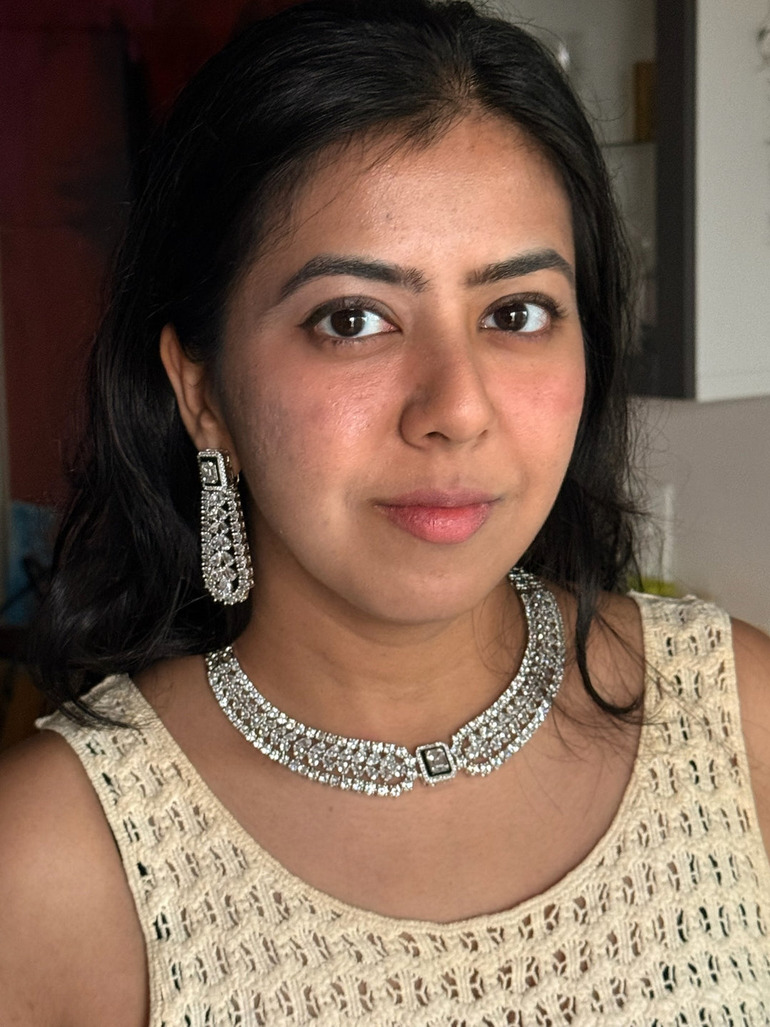 SHIVKA Victorian CZ Necklace Set | Rhodium Finish Jewelry