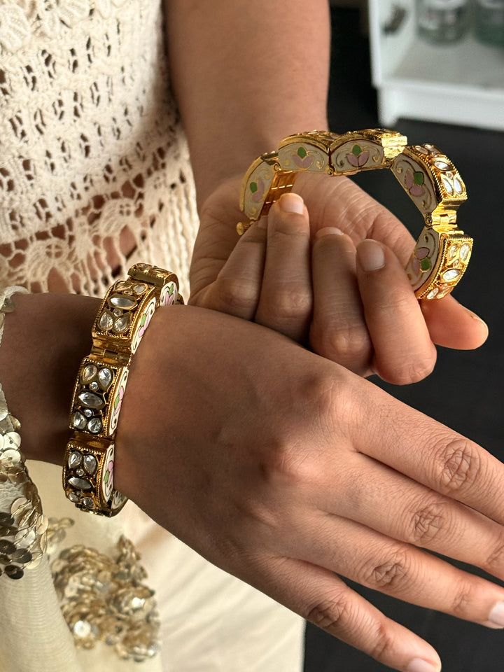 SHIVKA Gajra Kundan Bracelet Set | Gold Enamel Bangles (Pair)