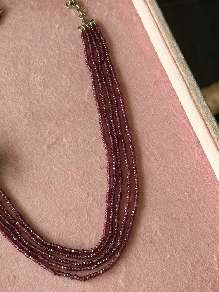 Elegant Rhodolite Silver Flower Necklace | SHIVKA Silver