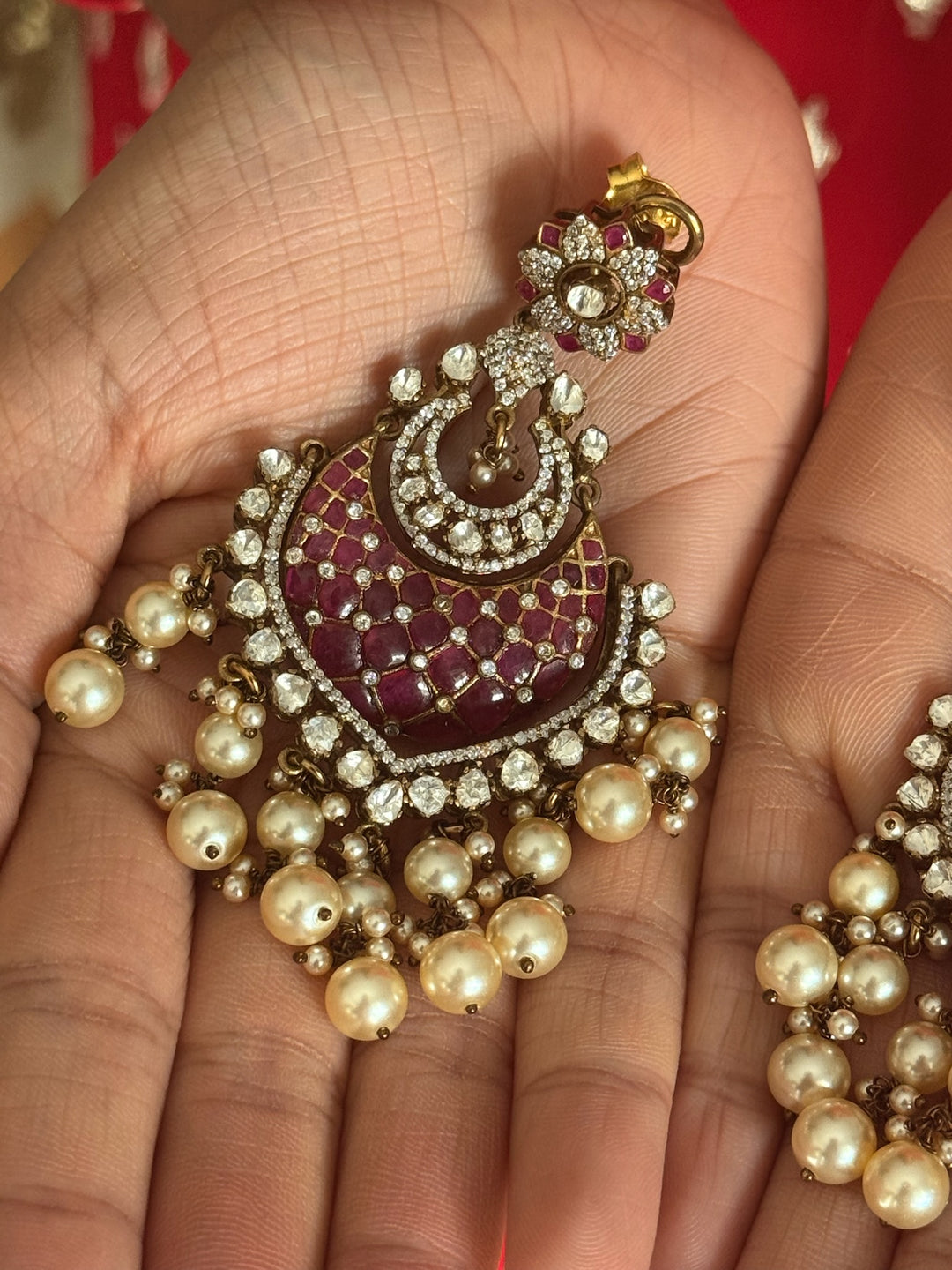 925 Silver Pearl CZ Earrings | SHIVKA Bridal Drop Earrings