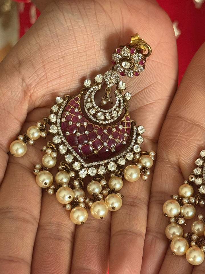 925 Silver Pearl CZ Earrings | SHIVKA Bridal Drop Earrings