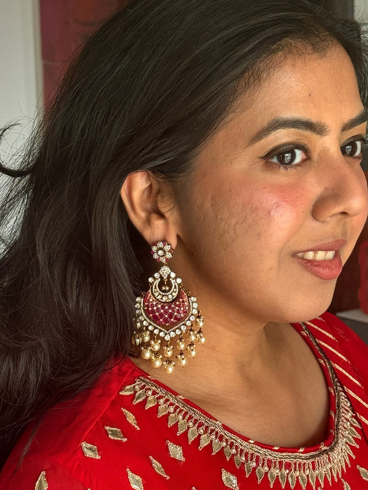 925 Silver Pearl CZ Earrings | SHIVKA Bridal Drop Earrings