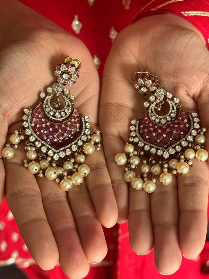 925 Silver Pearl CZ Earrings | SHIVKA Bridal Drop Earrings