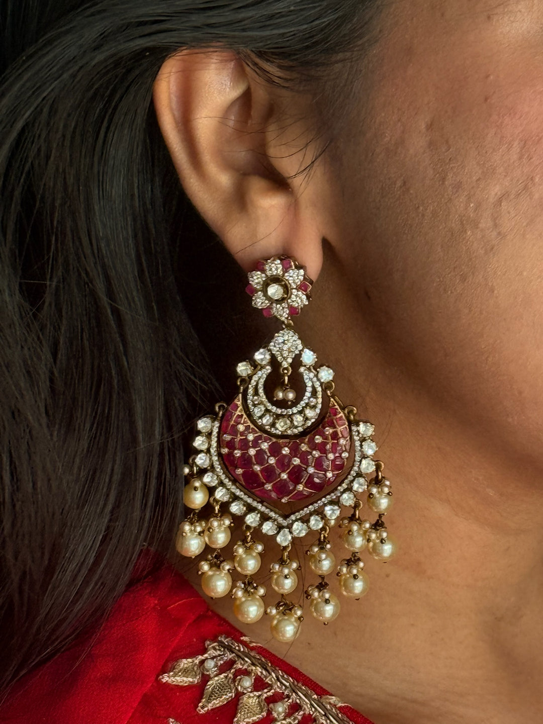 925 Silver Pearl CZ Earrings | SHIVKA Bridal Drop Earrings
