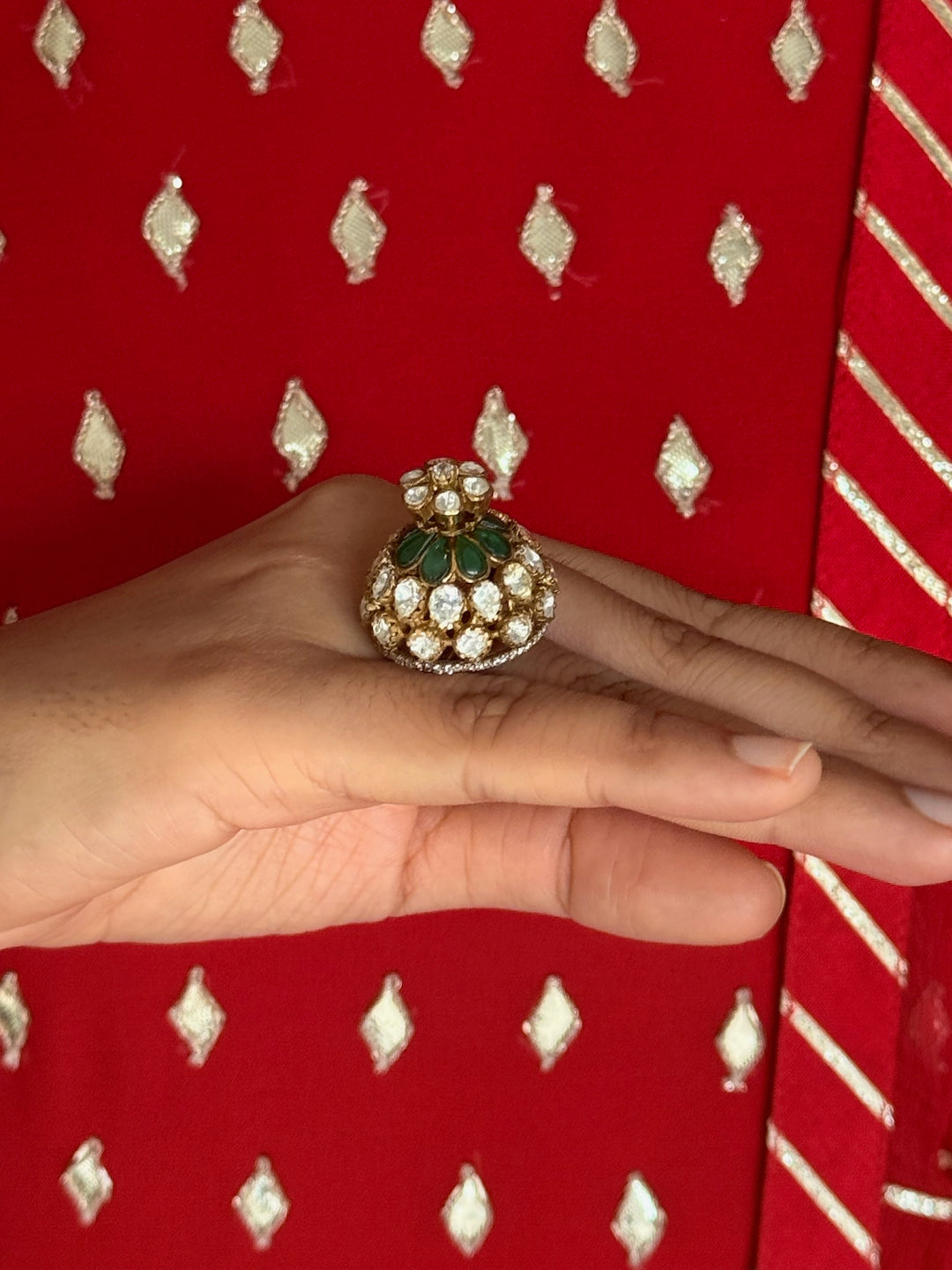 925 Silver Polki Kundan Ring | SHIVKA Victorian Adjustable Ring
