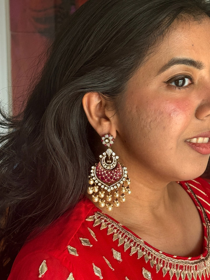 925 Silver Pearl CZ Earrings | SHIVKA Bridal Drop Earrings