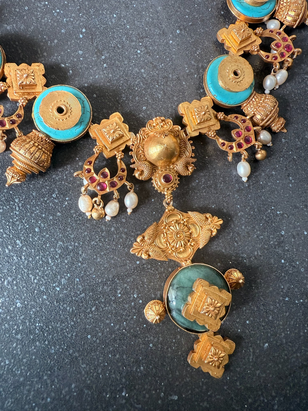 Turquoise Pearl & Kundan 925 Silver Necklace | SHIVKA