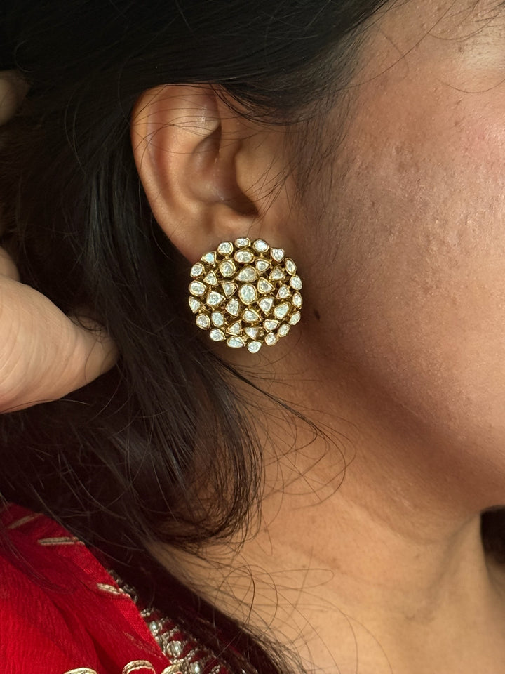 925 Silver Polki Kundan Studs | SHIVKA Bridal Earrings