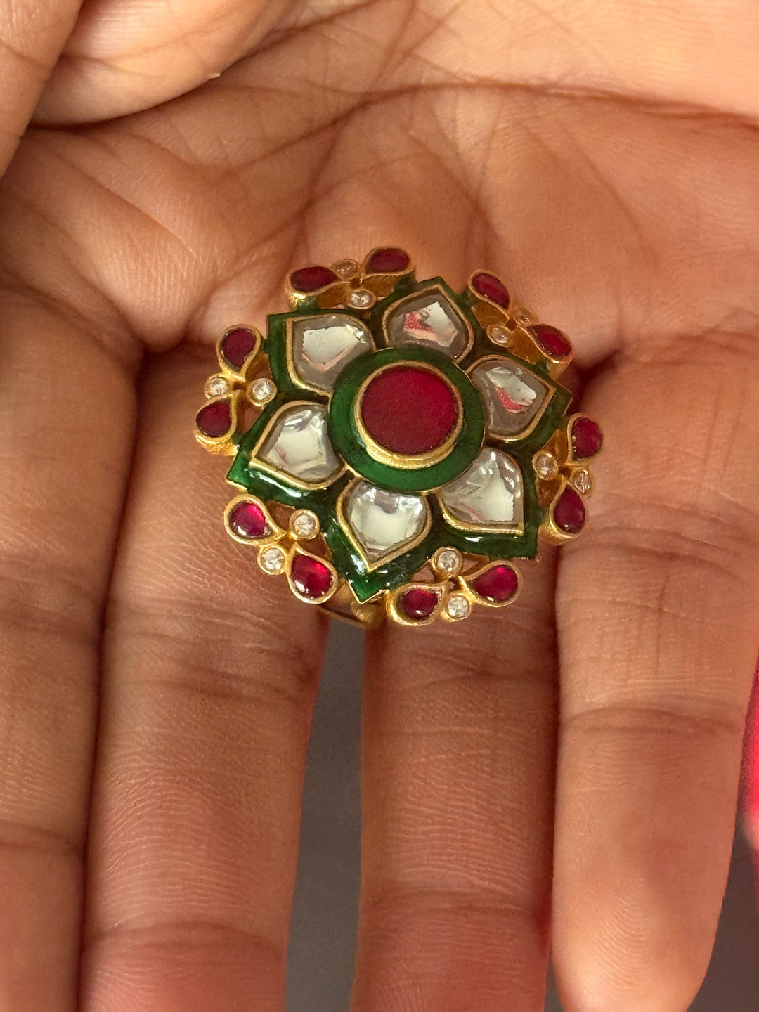 925 Silver Kundan Ring | SHIVKA Adjustable Gold Ring