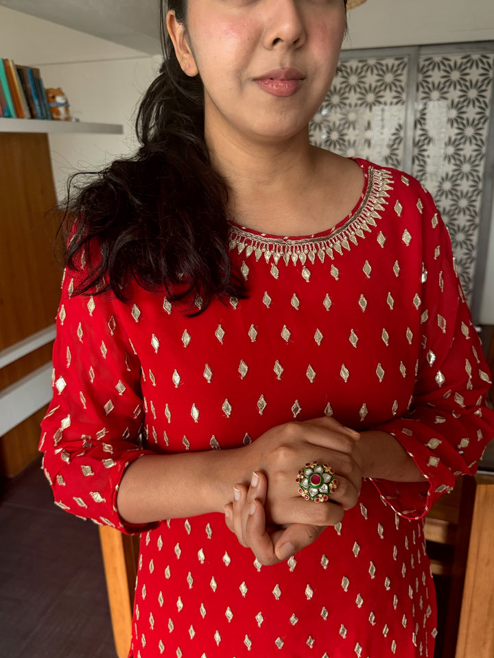 925 Silver Kundan Ring | SHIVKA Adjustable Gold Ring