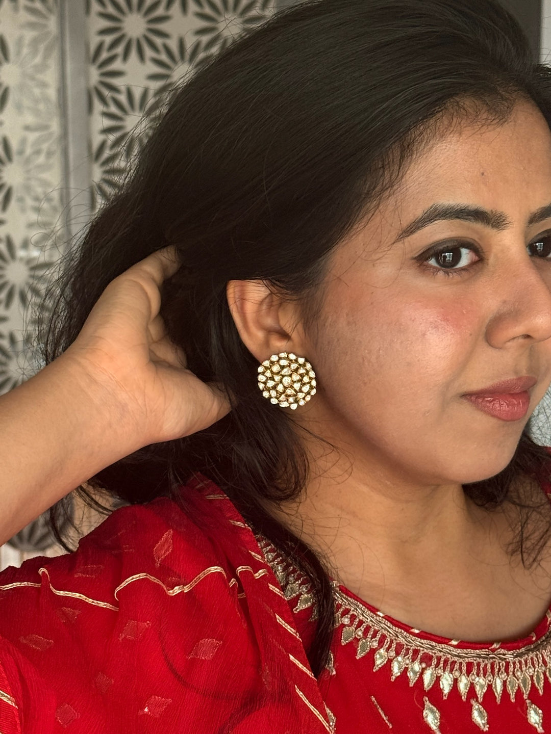 925 Silver Polki Kundan Studs | SHIVKA Bridal Earrings