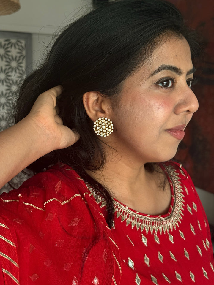 925 Silver Polki Kundan Studs | SHIVKA Bridal Earrings