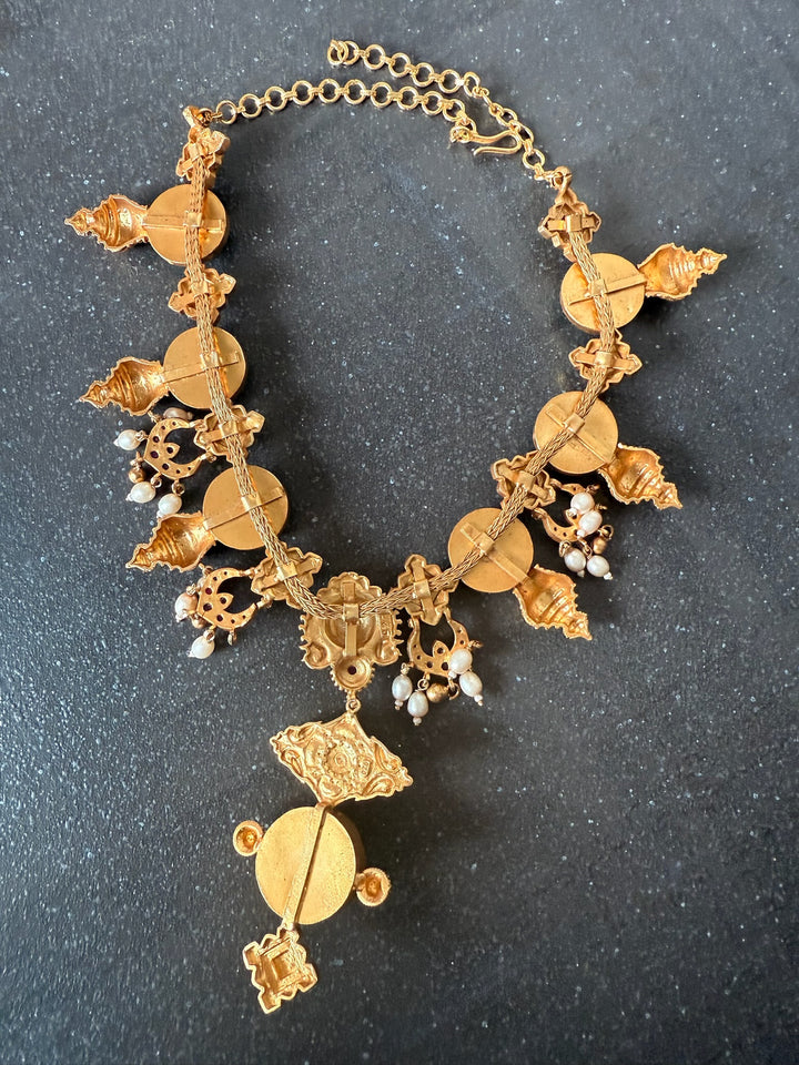 Turquoise Pearl & Kundan 925 Silver Necklace | SHIVKA