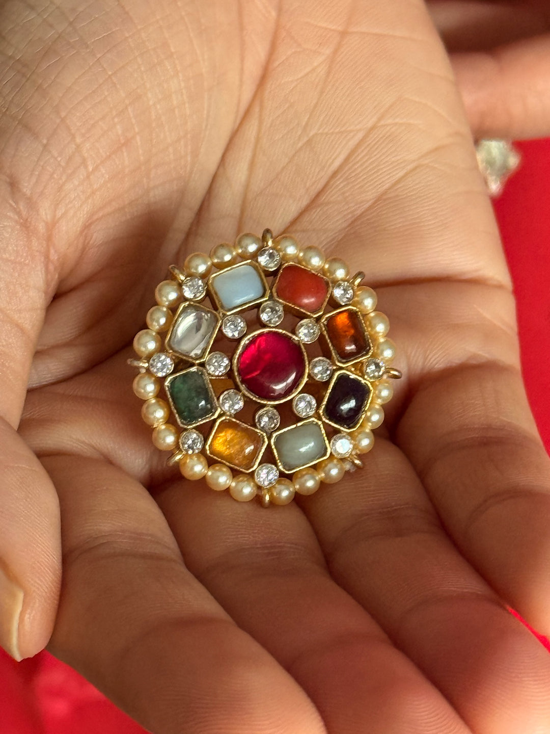 925 Silver Navratna Kundan Ring | SHIVKA Adjustable Jewelry