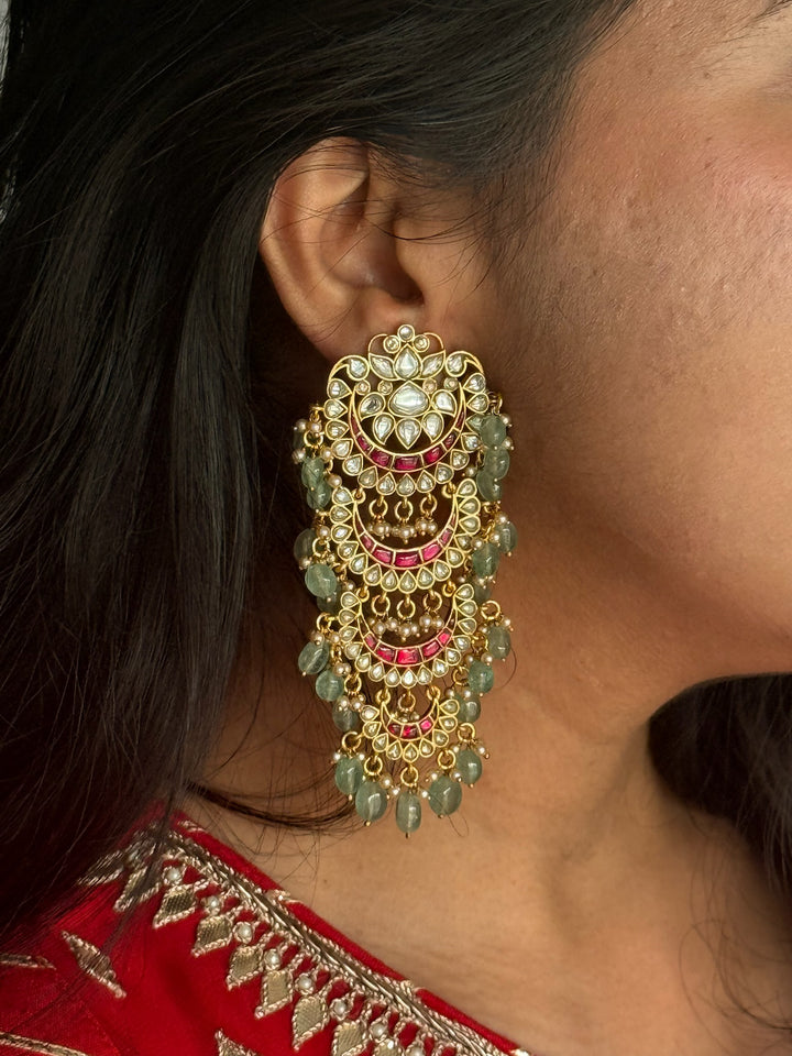 925 Silver Pearl Kundan Danglers | SHIVKA Wedding Earrings