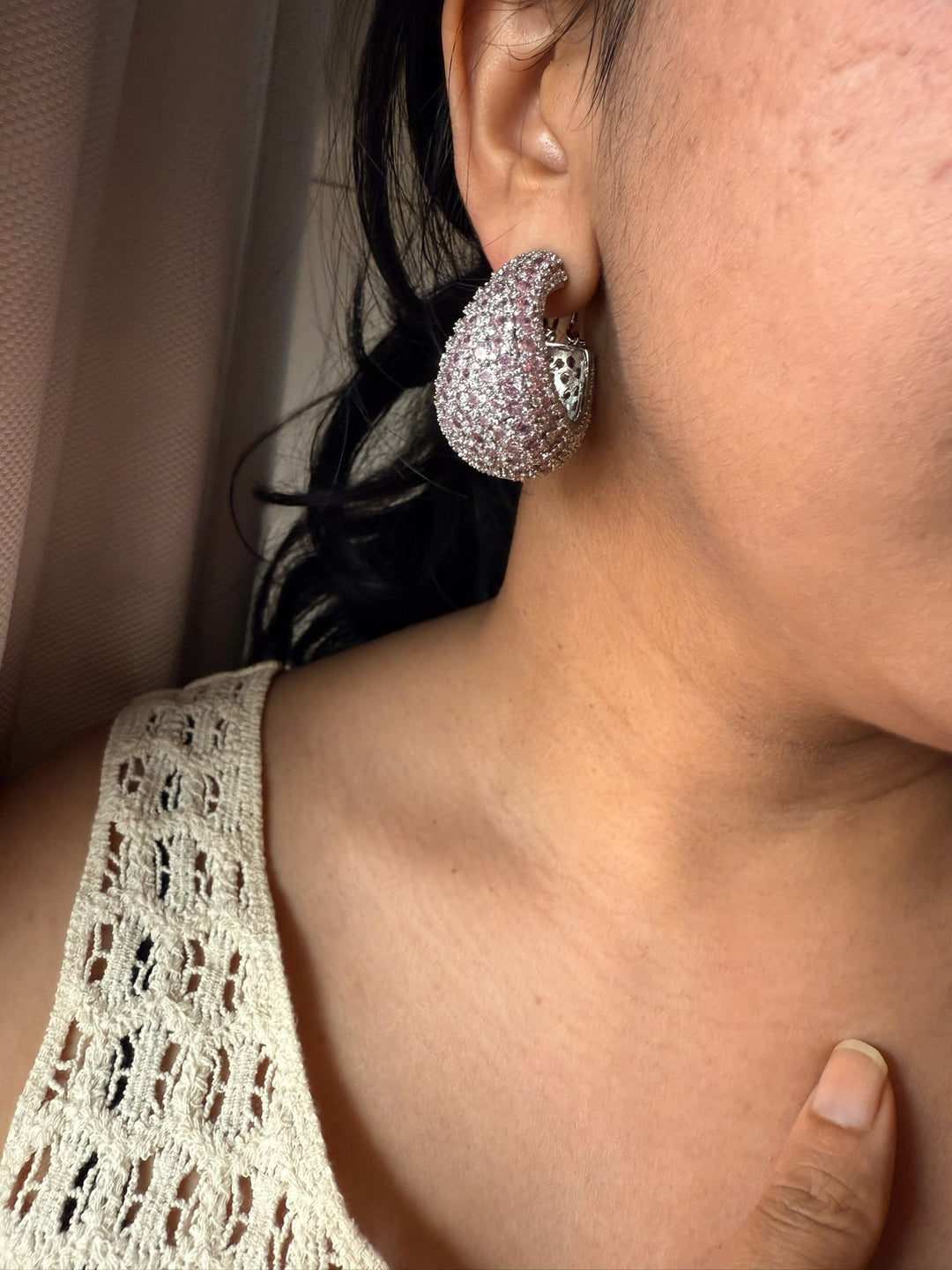 Sexy Pink CZ Hoop Earrings | Bold Party Statement | SHIVKA