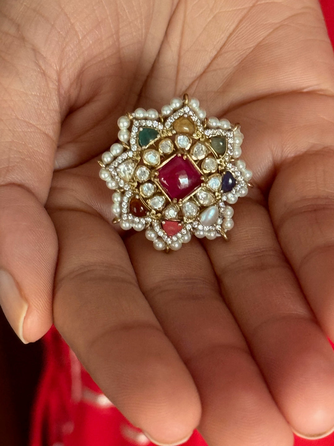 925 Silver Navratna Kundan Ring | SHIVKA Adjustable Jewelry