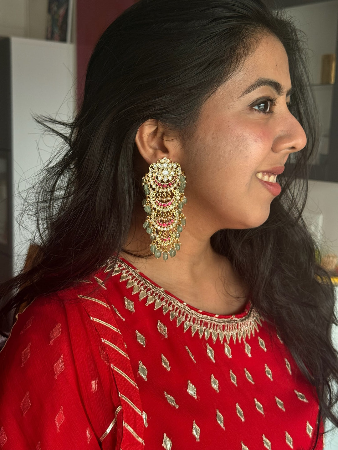 925 Silver Pearl Kundan Danglers | SHIVKA Wedding Earrings