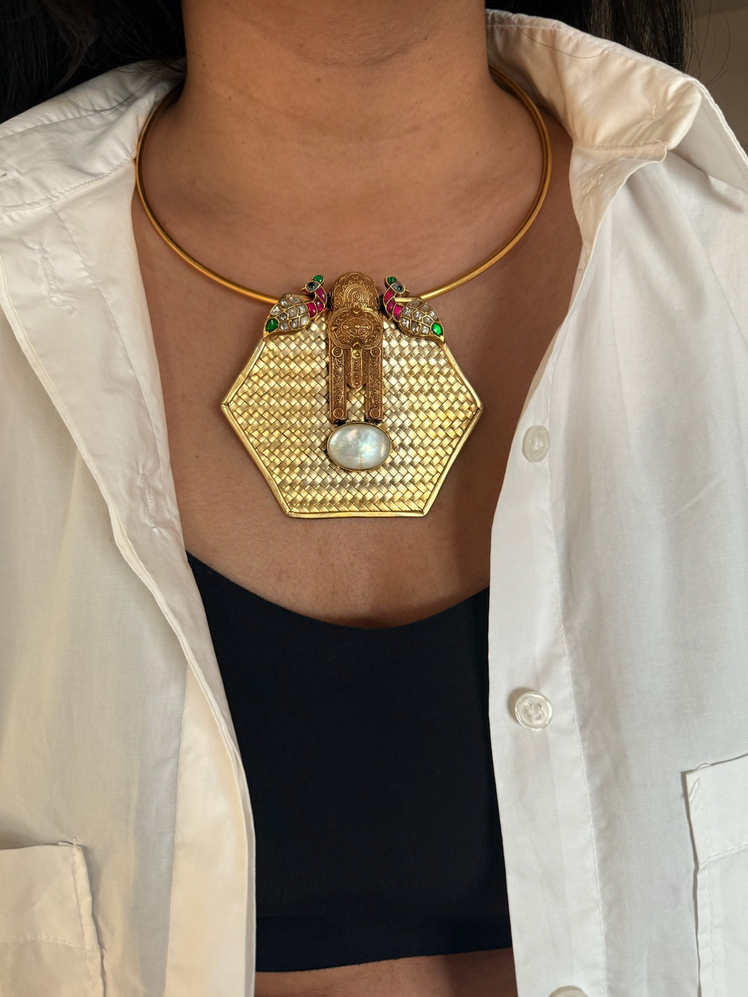 Twin Peacock MOP 925 Silver Necklace | SHIVKA