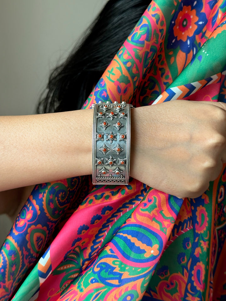 Coral 925 Silver Kada | SHIVKA Statement Bangle