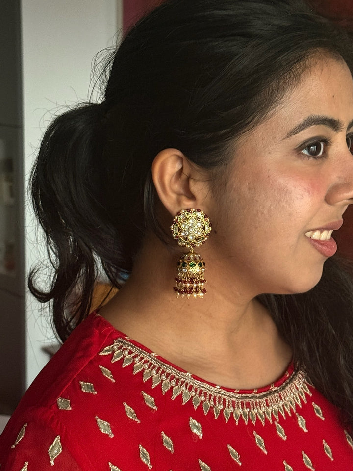 925 Silver Jadau Kundan Jhumkas | SHIVKA Bridal Earrings