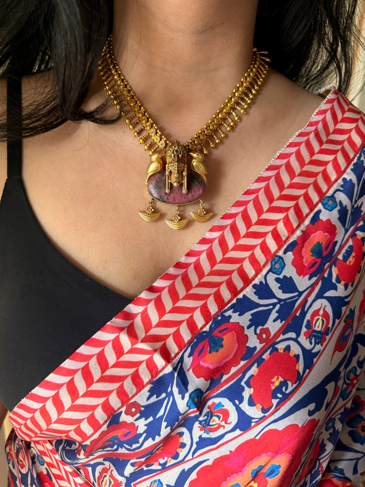 Twin Bird Ruby 925 Silver Necklace | SHIVKA